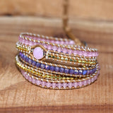 Pink Crystal Leather Wrap Bracelet for Women