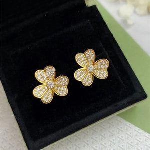 925 Silver Trefoil Earrings with Diamond Lucky Grass European American Jewelry