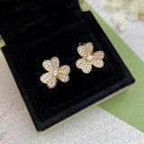 925 Silver Trefoil Earrings with Diamond Lucky Grass European American Jewelry