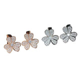 925 Silver Trefoil Earrings with Diamond Lucky Grass European American Jewelry