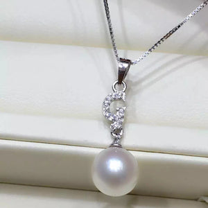 S925 Silver Pendant Necklace with 8mm Round Shape AAA Freshwater Pearl
