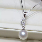S925 Silver Pendant Necklace with 8mm Round Shape AAA Freshwater Pearl
