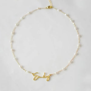 Unique Name Pendant Necklace Silver Stainless Steel Oval Pearl Collar
