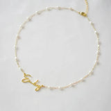 Unique Name Pendant Necklace Silver Stainless Steel Oval Pearl Collar