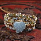 Weaving Friendship Amazonite Stone Heart Charm Bracelet for Women