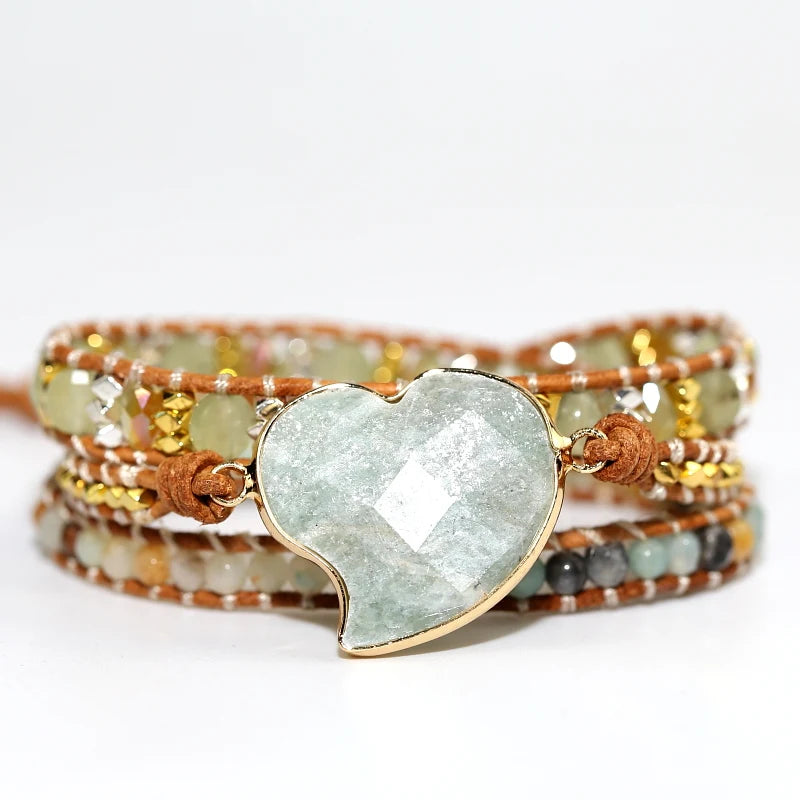 Weaving Friendship Amazonite Stone Heart Charm Bracelet for Women