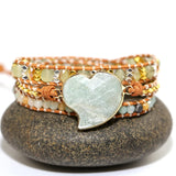 Weaving Friendship Amazonite Stone Heart Charm Bracelet for Women