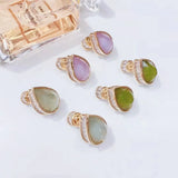 Peridot Green Gem Earrings with Purple CZ Retro Jewelry
