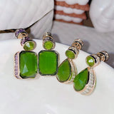 Vintage Women Light Peridot Green Earrings with Micro-inlaid Purple CZ