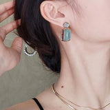 Peridot Green Gem Earrings with Purple CZ Retro Jewelry