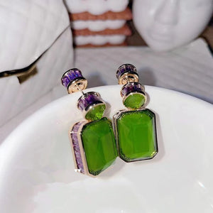 Vintage Women Light Peridot Green Earrings with Micro-inlaid Purple CZ