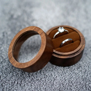 Wooden Round Ring Storage Box Jewelry Holder