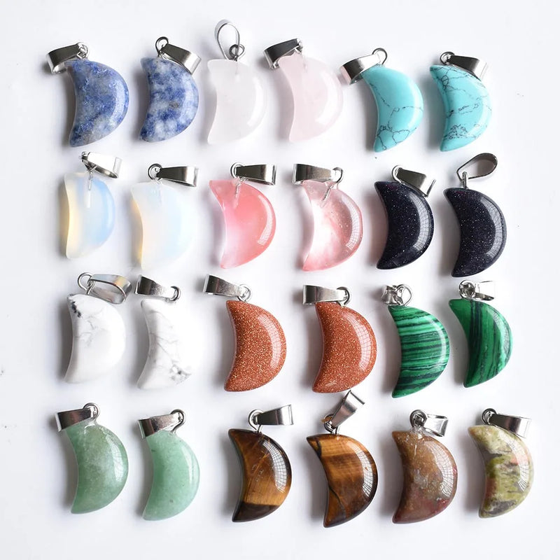 24pcs Natural Stone Crescent Moon Charms Pendants for DIY Jewelry