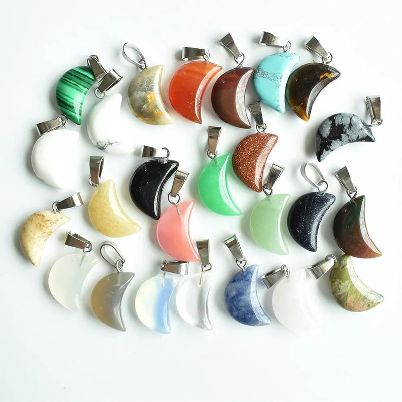 50pcs/lot Natural Stone Crescent Moon Charms Pendants for DIY Jewelry