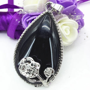 Stone Carnelian Agate Teardrop Pendant 32x49mm Silver Flower Wire Winding