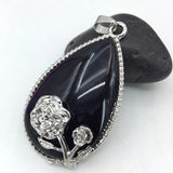 Stone Carnelian Agate Teardrop Pendant 32x49mm Silver Flower Wire Winding