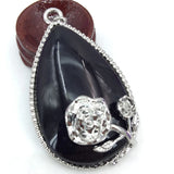 Stone Carnelian Agate Teardrop Pendant 32x49mm Silver Flower Wire Winding