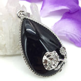 Stone Carnelian Agate Teardrop Pendant 32x49mm Silver Flower Wire Winding
