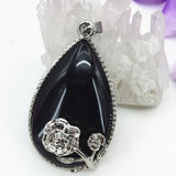 Stone Carnelian Agate Teardrop Pendant 32x49mm Silver Flower Wire Winding