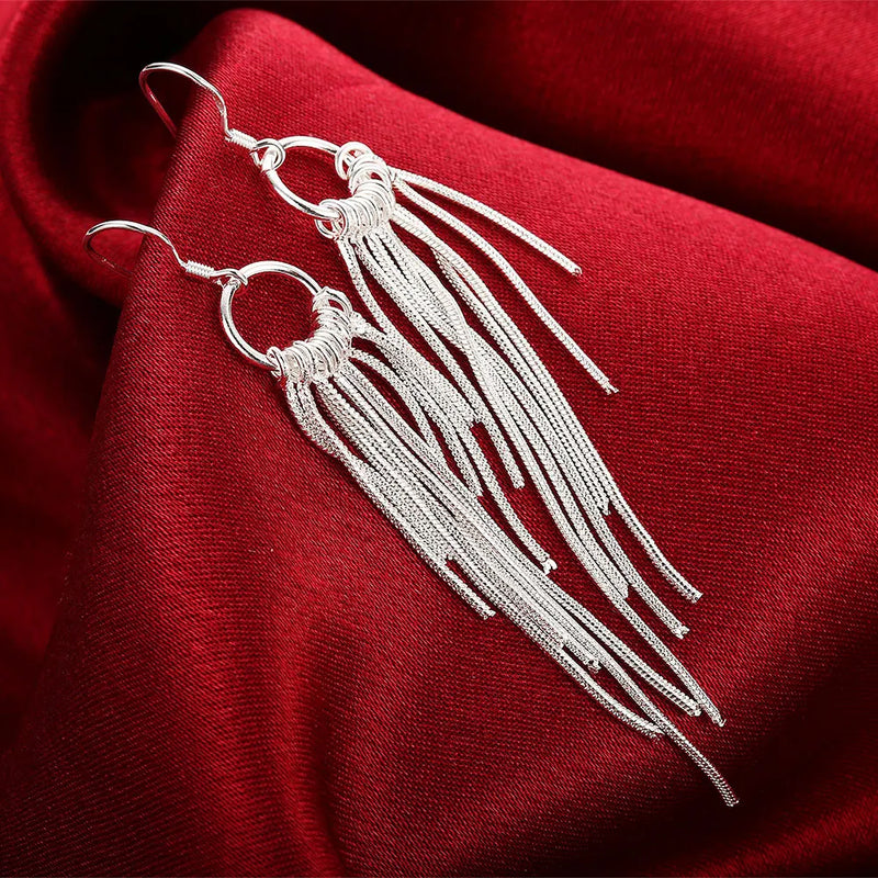 925 Stamped Silver Tassel Earrings for Women Wedding Party Jewelry