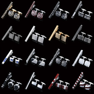 Classic Pattern Tie Bars Cufflink Set - Men's Jewelry