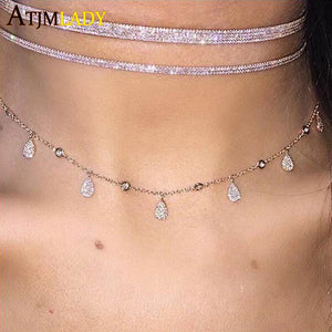 925 Silver CZ Charm Link Chain Women Necklace