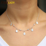 925 Silver CZ Charm Link Chain Women Necklace
