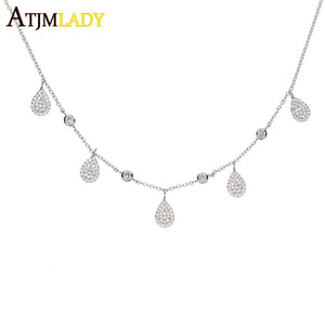 925 Silver CZ Charm Link Chain Women Necklace