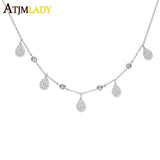 925 Silver CZ Charm Link Chain Women Necklace
