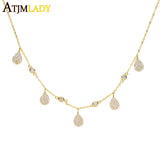 925 Silver CZ Charm Link Chain Women Necklace