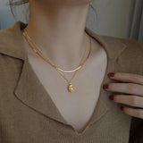 18k Peanut Pearl Pendant Necklace with Shell Collarbone Chain