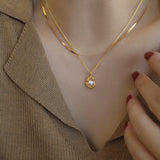 18k Peanut Pearl Pendant Necklace with Shell Collarbone Chain