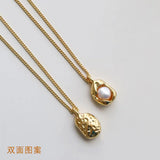 18k Peanut Pearl Pendant Necklace with Shell Collarbone Chain