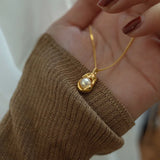 18k Peanut Pearl Pendant Necklace with Shell Collarbone Chain