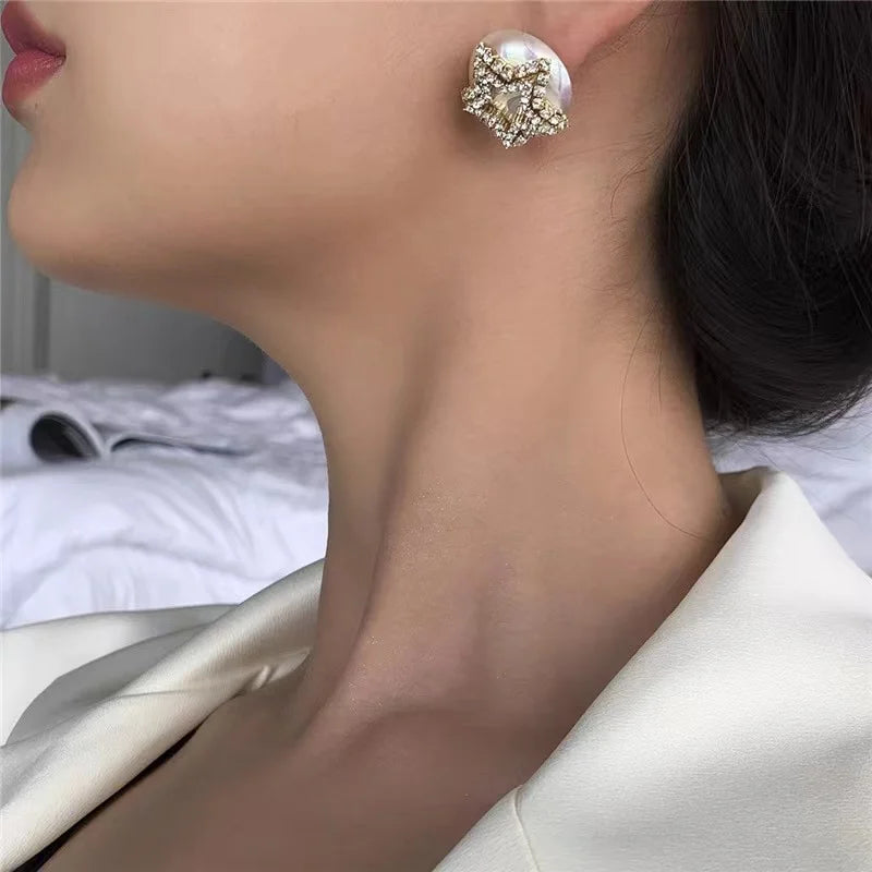 Vintage Zircon Star Pearl Earrings for Women