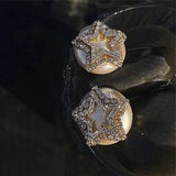 Vintage Zircon Star Pearl Earrings for Women
