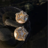 Vintage Zircon Star Pearl Earrings for Women
