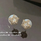 Vintage Zircon Star Pearl Earrings for Women