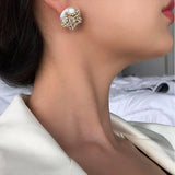 Vintage Zircon Star Pearl Earrings for Women