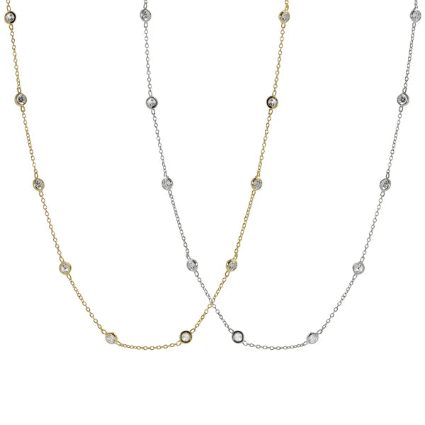 925 Silver CZ Station Chain Necklace for Women