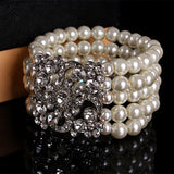 Pearl Multilayer Bracelet Rhinestone Cuff Bangle Wedding Jewelry