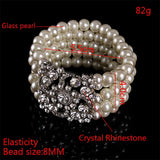 Pearl Multilayer Bracelet Rhinestone Cuff Bangle Wedding Jewelry