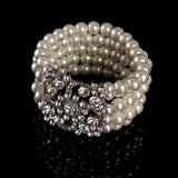 Pearl Multilayer Bracelet Rhinestone Cuff Bangle Wedding Jewelry