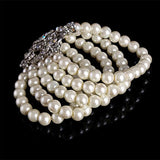 Pearl Multilayer Bracelet Rhinestone Cuff Bangle Wedding Jewelry