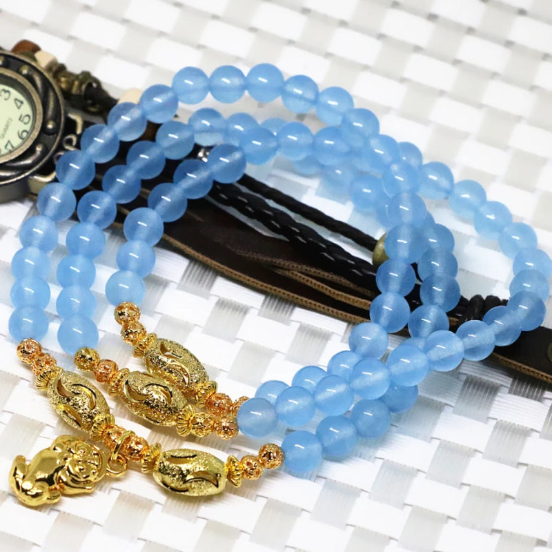 Gold Color Chalcedony Bead Bracelets for Women