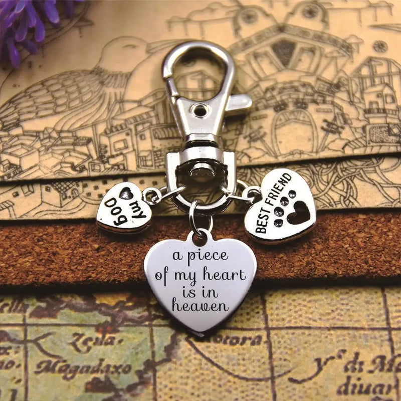 Heart Charm Keychain, Pet Loss, Rainbow Bridge, Love My Dog