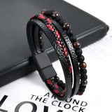 Tiger's Eye Volcanic Stone Leather Bracelet Men's Jewelry