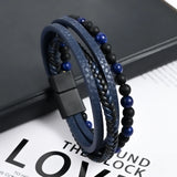Tiger's Eye Volcanic Stone Leather Bracelet Men's Jewelry