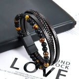 Tiger's Eye Volcanic Stone Leather Bracelet Men's Jewelry