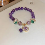 Purple Crystal Zircon Agate Round Bracelet for Girls